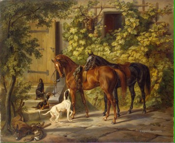  horses Oil Painting - Adam Albrecht Horses at the Porch